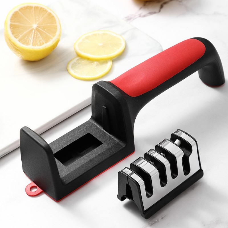 Ostrzałka do noży kuchennych i nożyczek, trójfazowa osełka czaro-czerwona KU01 - obrazek 7