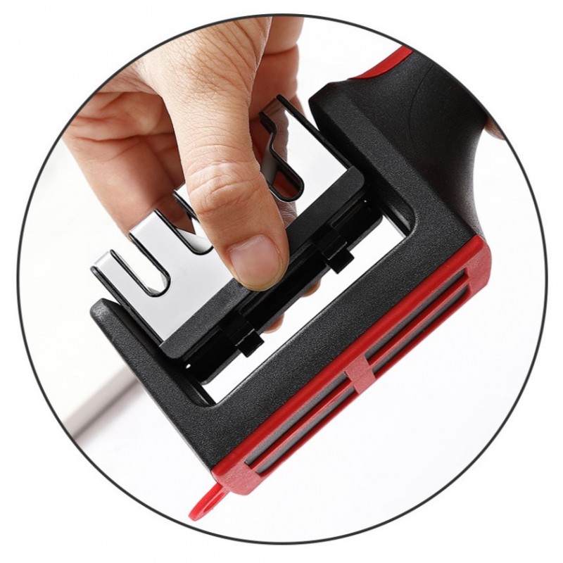 Ostrzałka do noży kuchennych i nożyczek, trójfazowa osełka czaro-czerwona KU01 - obrazek 8