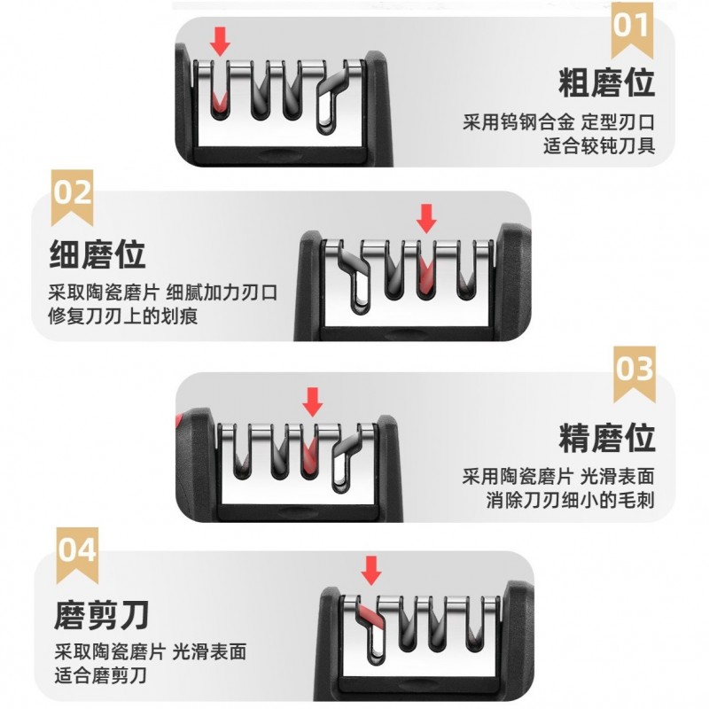 Ostrzałka do noży kuchennych i nożyczek, trójfazowa osełka czaro-czerwona KU01 - obrazek 9