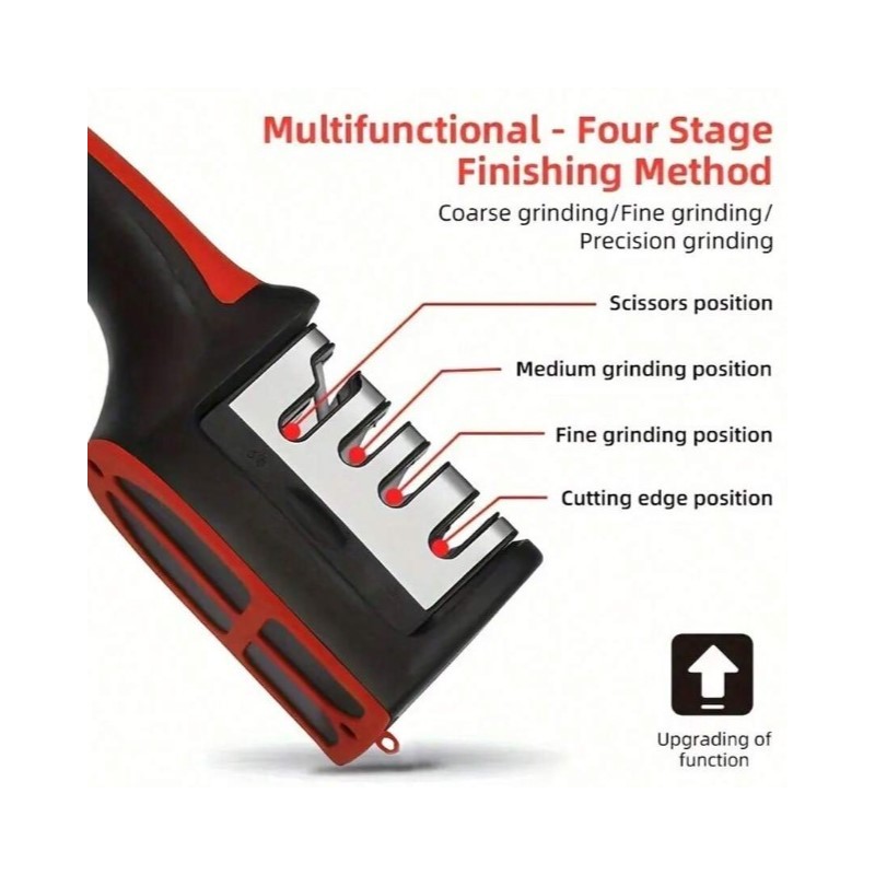 Ostrzałka do noży kuchennych i nożyczek, trójfazowa osełka czaro-czerwona KU01 - obrazek 10