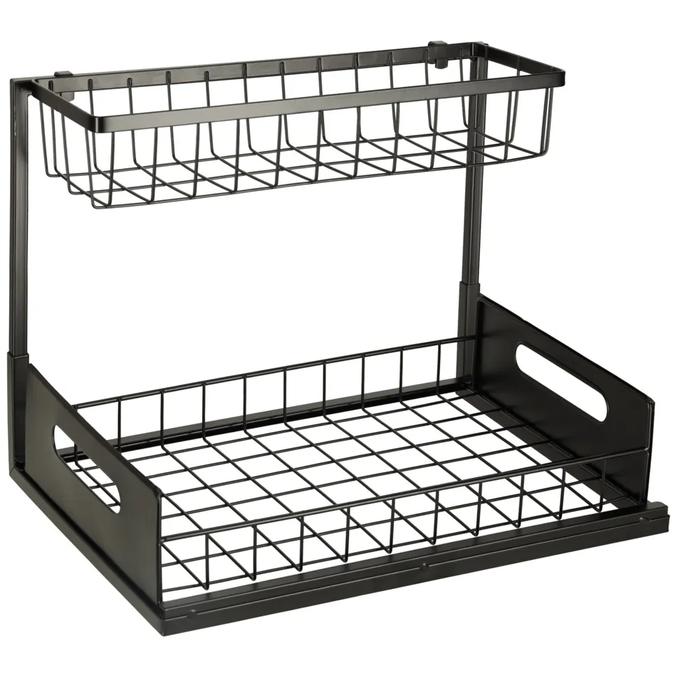 Organizer pod zlew wysuwany kosz dwupoziomowy metalowy czarny - obrazek 4