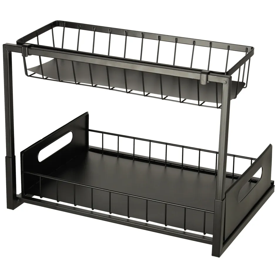 Organizer pod zlew wysuwany kosz dwupoziomowy metalowy czarny - obrazek 5