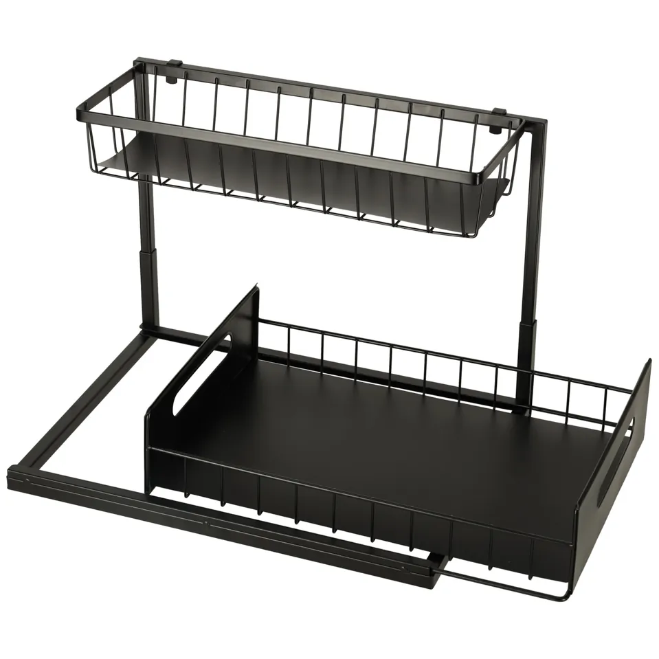 Organizer pod zlew wysuwany kosz dwupoziomowy metalowy czarny - obrazek 7