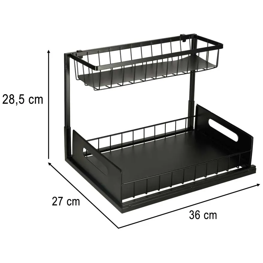 Organizer pod zlew wysuwany kosz dwupoziomowy metalowy czarny - obrazek 8
