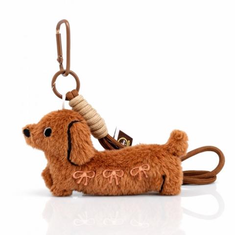 Brelok do kluczy pluszowa puchaty piesek z kokardkami BRL400