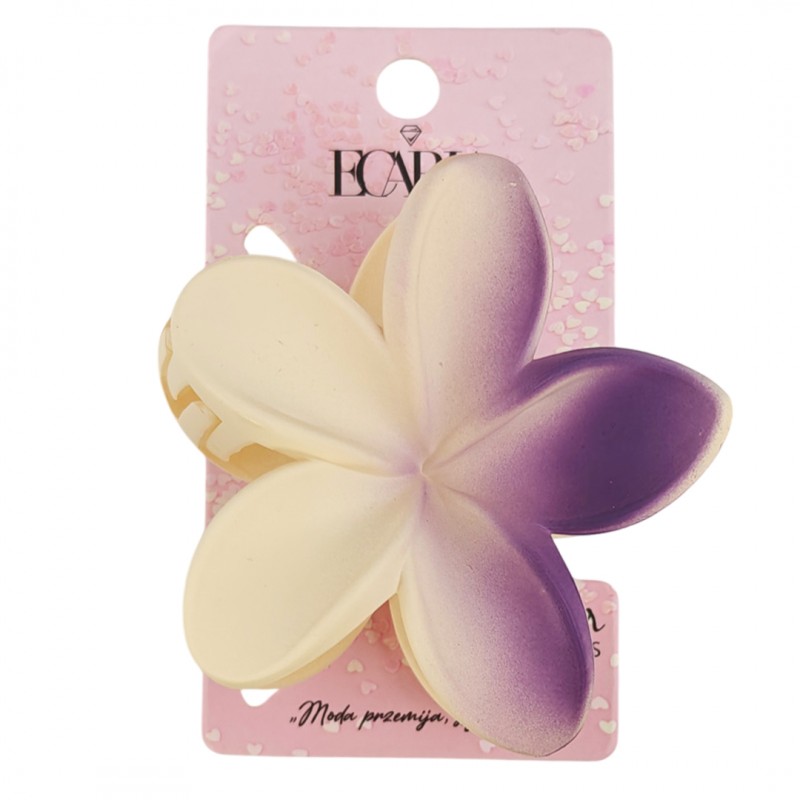 Spinka do włosów klamra XL kwiat OMBRE matowy kremowy z fioletem 7,5 x 8cm SP402 - obrazek 2
