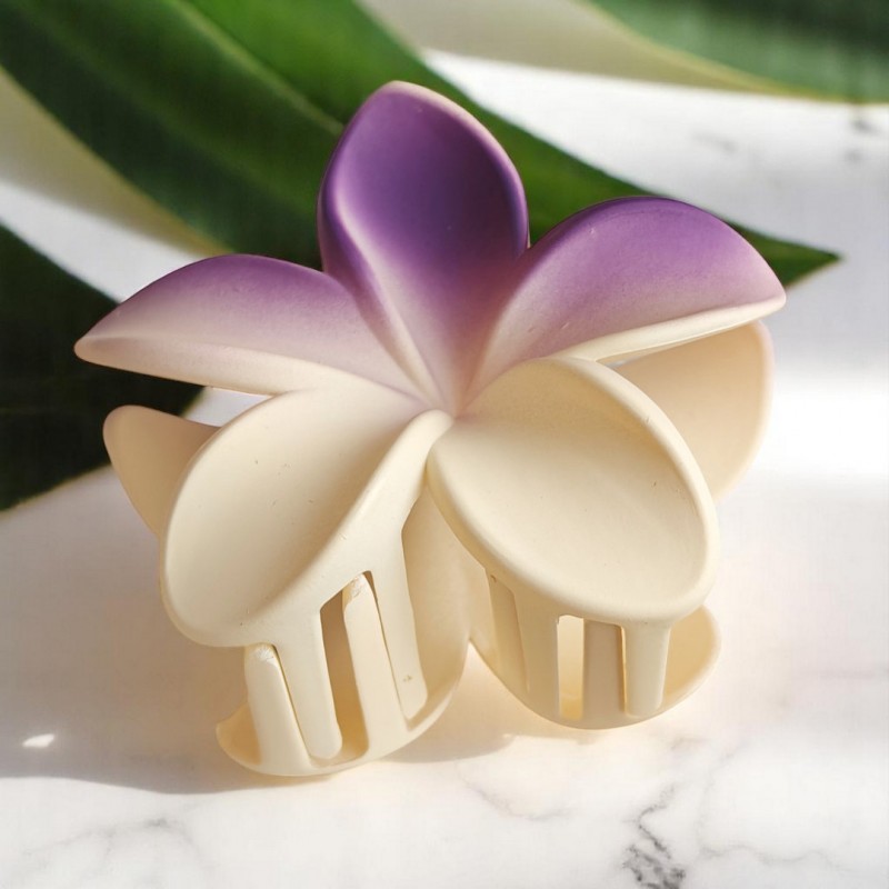 Spinka do włosów klamra XL kwiat OMBRE matowy kremowy z fioletem 7,5 x 8cm SP402 - obrazek 4