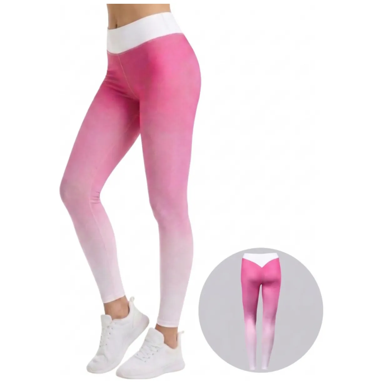 Sportowe Legginsy Fitness Trening Różowo Białe L LEG12L