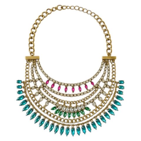 Naszyjnik kolia efektowny wachlarz błękit, stare złoto N32BŁ