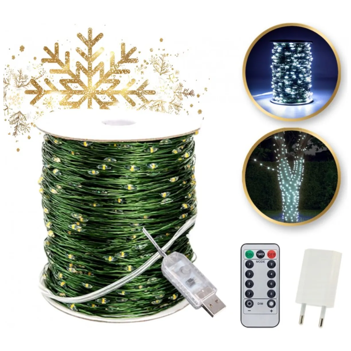 Zewnętrzne/ wewnętrzne lampki choinkowe drucik 1000 LED 100m, zimne białe