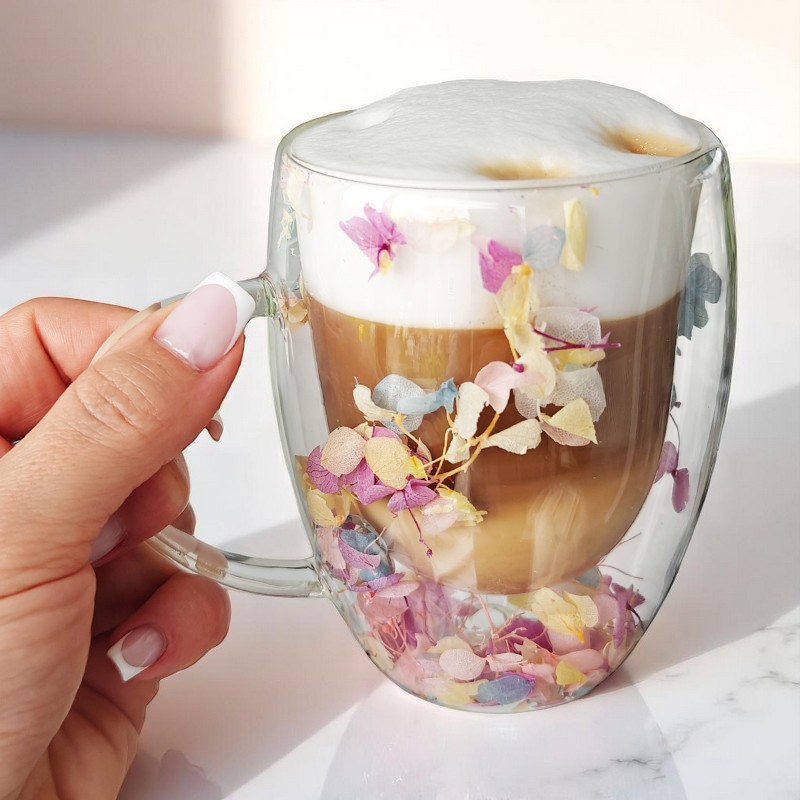 Szklanka termiczna z kwiatami w środku, gipsówka hortensje róż 300 ml 1szt SZK180 - obrazek 2