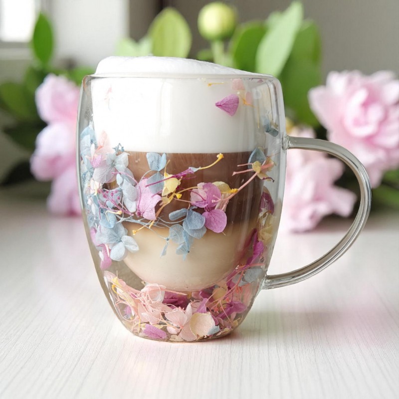 Szklanka termiczna z kwiatami w środku, gipsówka hortensje róż 300 ml 1szt SZK180 - obrazek 4