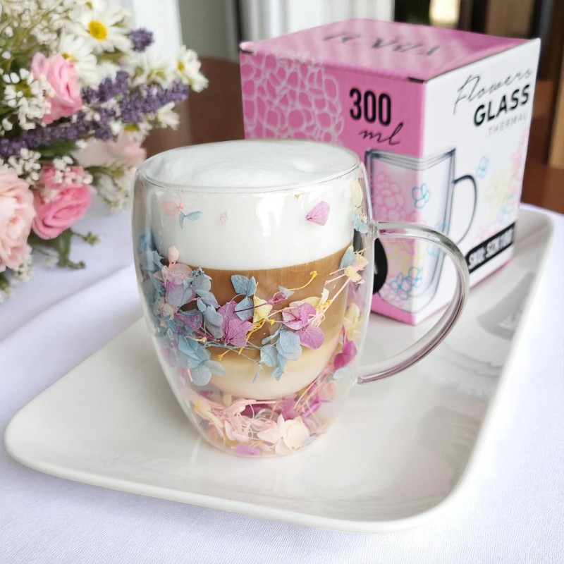 Szklanka termiczna z kwiatami w środku, gipsówka hortensje róż 300 ml 1szt SZK180 - obrazek 5