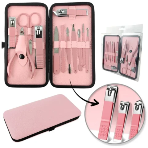 Zestaw akcesoriów do manicure, pedicure w etui różowe 12w1 AK20