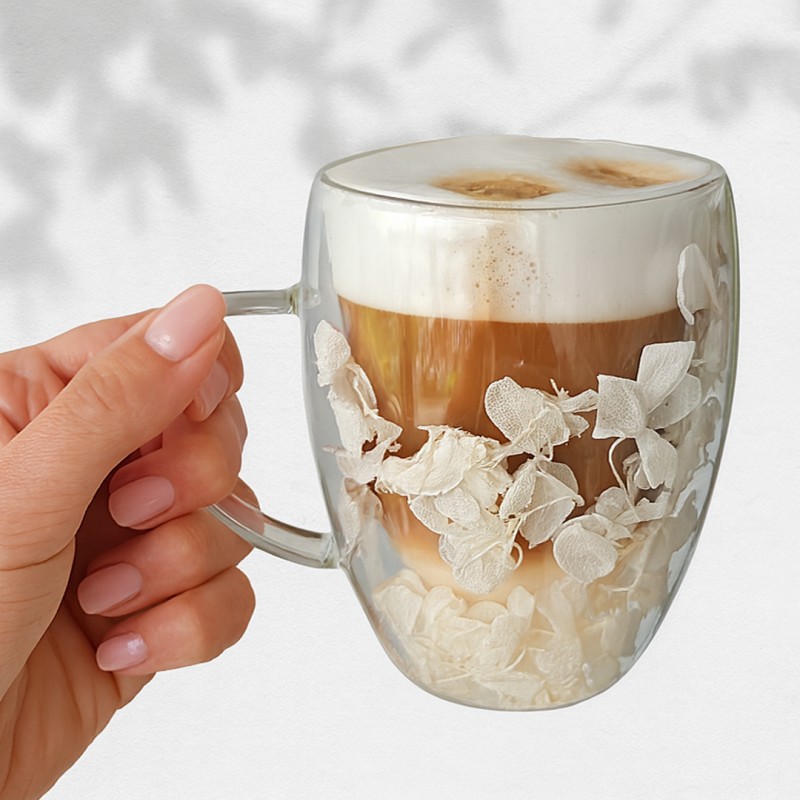 Szklanka termiczna z białymi kwiatami w środku, hortensje 300ml 1szt - SZK185 - obrazek 3