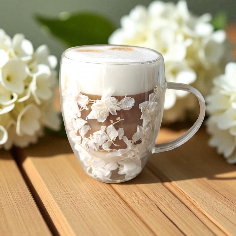 Szklanka termiczna z białymi kwiatami w środku, hortensje 300ml 1szt - SZK185 - obrazek 4