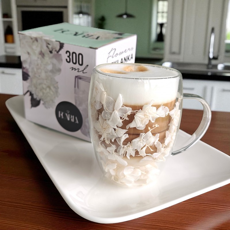 Szklanka termiczna z białymi kwiatami w środku, hortensje 300ml 1szt - SZK185 - obrazek 5