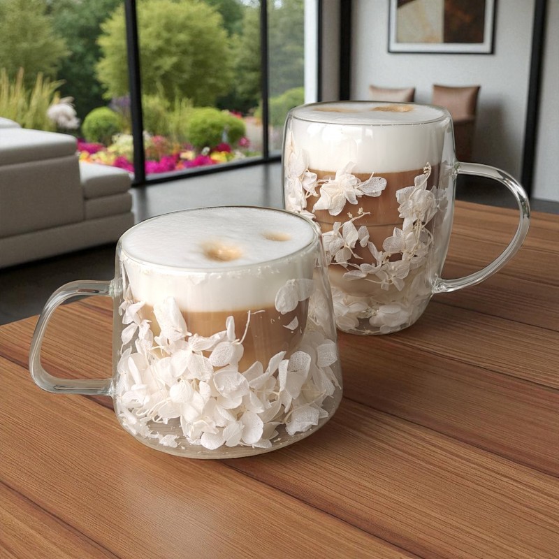 Szklanka termiczna z białymi kwiatami w środku, hortensje 300ml 1szt - SZK185 - obrazek 6