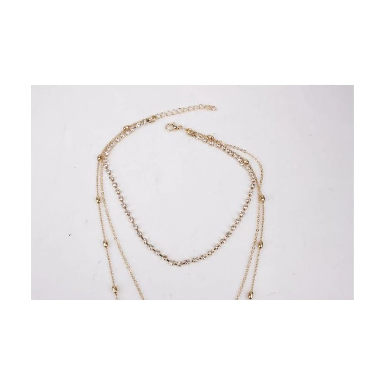 NASZYJNIK CHOKER TRZYCZĘŚCIOWY Z PEREŁKĄ I KRYSZTAŁKAMI N546 - obrazek 2