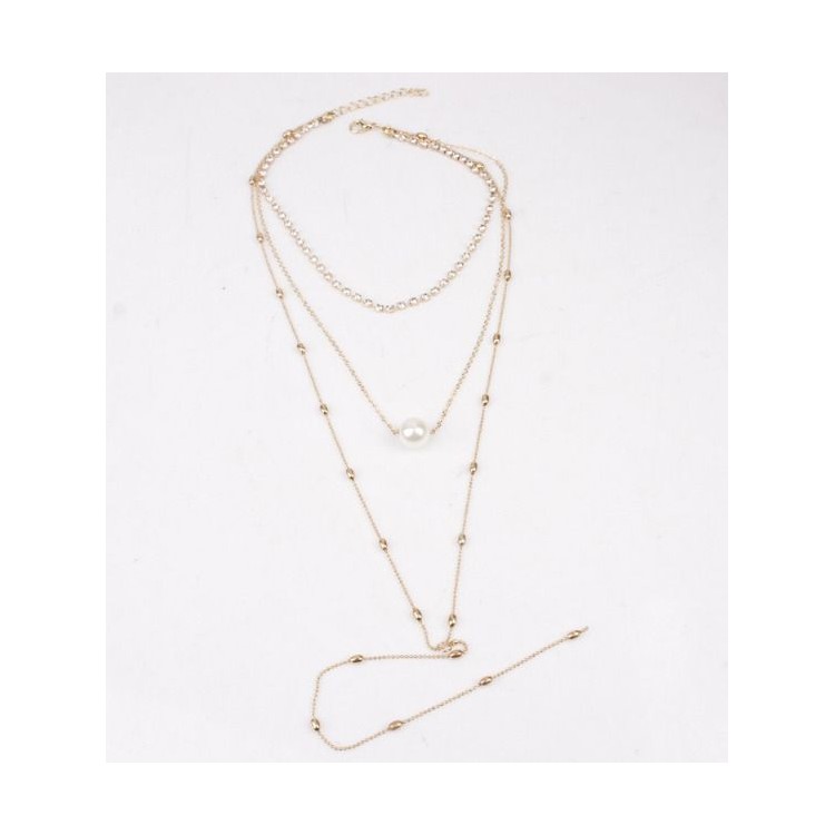 NASZYJNIK CHOKER TRZYCZĘŚCIOWY Z PEREŁKĄ I KRYSZTAŁKAMI N546 - obrazek 3