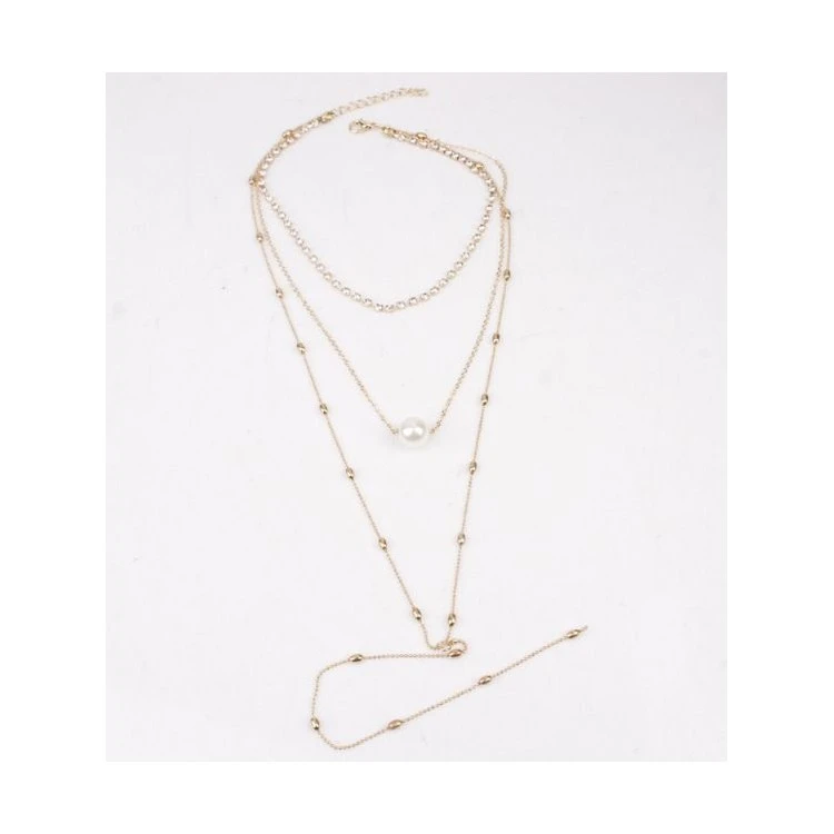 NASZYJNIK CHOKER TRZYCZĘŚCIOWY Z PEREŁKĄ I KRYSZTAŁKAMI N546 - obrazek 3