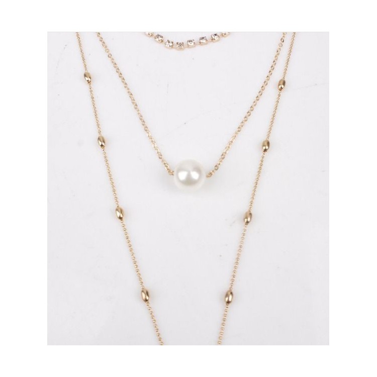 NASZYJNIK CHOKER TRZYCZĘŚCIOWY Z PEREŁKĄ I KRYSZTAŁKAMI N546 - obrazek 4