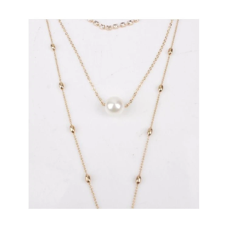 NASZYJNIK CHOKER TRZYCZĘŚCIOWY Z PEREŁKĄ I KRYSZTAŁKAMI N546 - obrazek 4