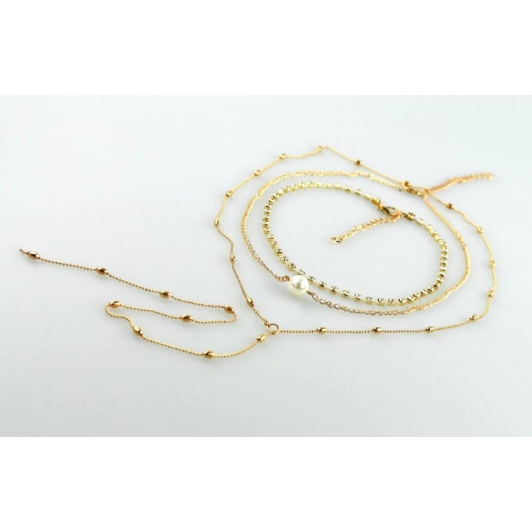 NASZYJNIK CHOKER TRZYCZĘŚCIOWY Z PEREŁKĄ I KRYSZTAŁKAMI N546 - obrazek 5