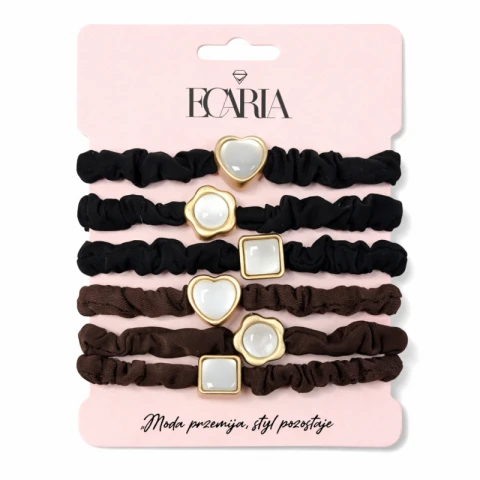 Zestaw frotek gumek 6w1 na plakietce, czarne i brązowe z masa perłową GUM187