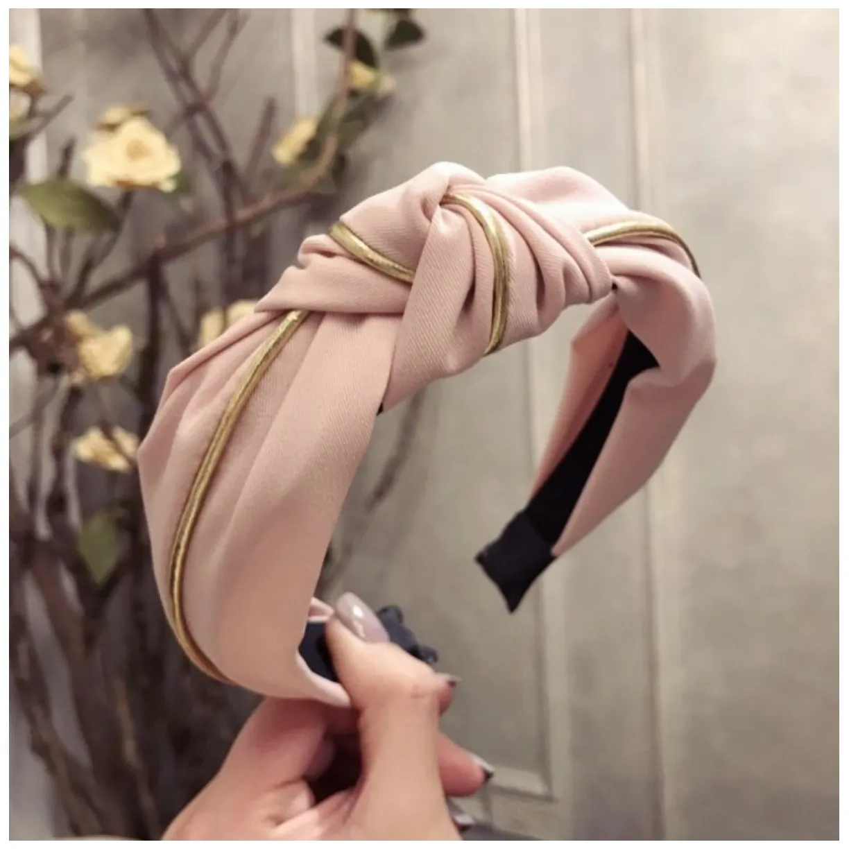 Opaska turban z materiału gruba złocona O219R - obrazek 2