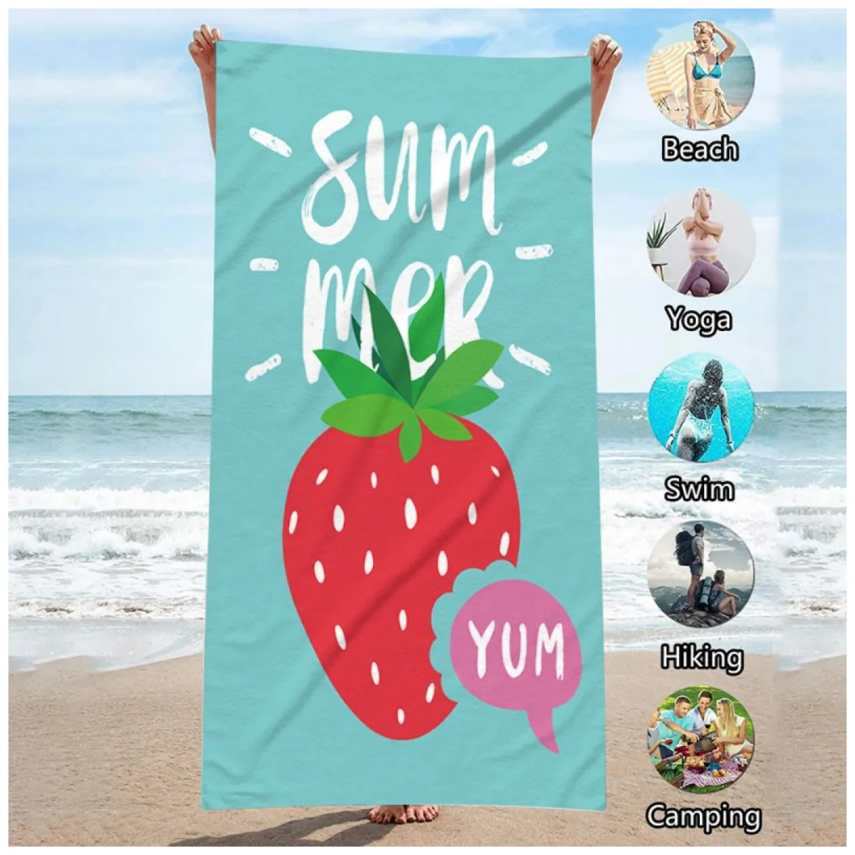 Prostokątny ręcznik z mikrofibry z wzorem 150x70 cm szybkoschnący na plażę i piknik - obrazek 3