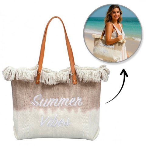 TORBA PLAŻOWA, wakacyjna BOHO Z frędzlami brązowa ombre, na zakupy TP14BR
