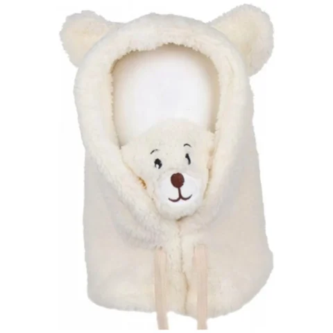 Czapka zimowa pluszowa z uszami misia + komin, 2 w 1 - kremowa CZ34WZ2