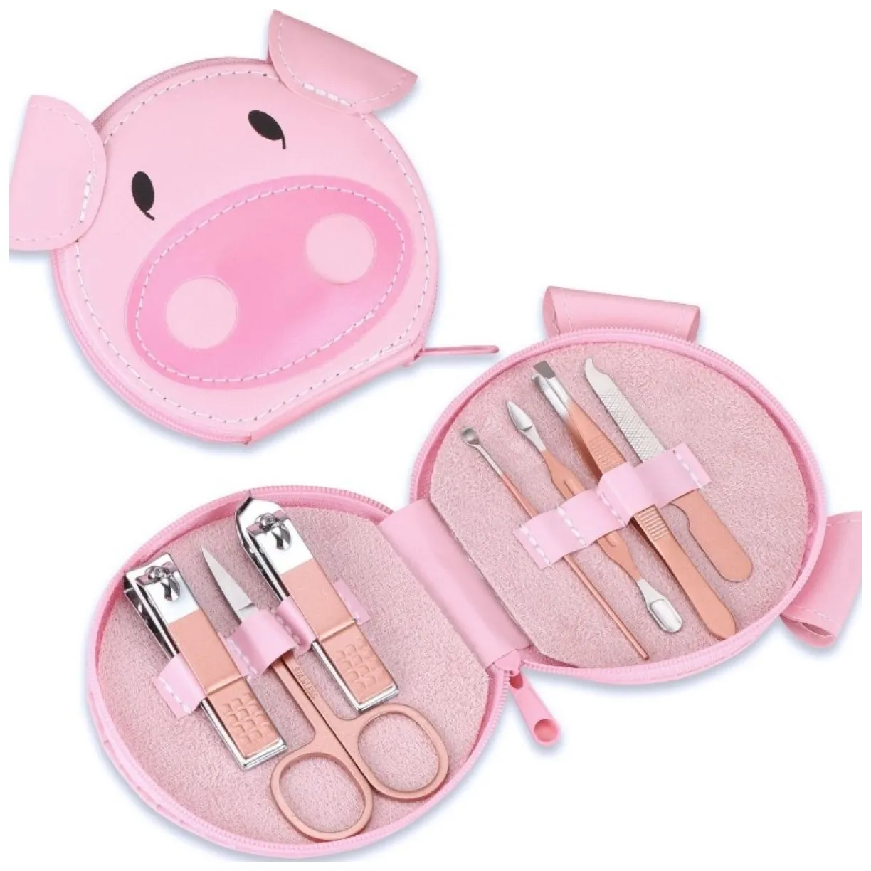 Zestaw akcesoriów do manicure w etui różowa świnka 7w1 AK07 - obrazek 4
