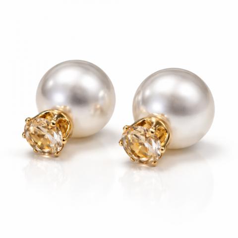 Kolczyki Kule Triball Perłowe z jasno różowym Kryształem K70R