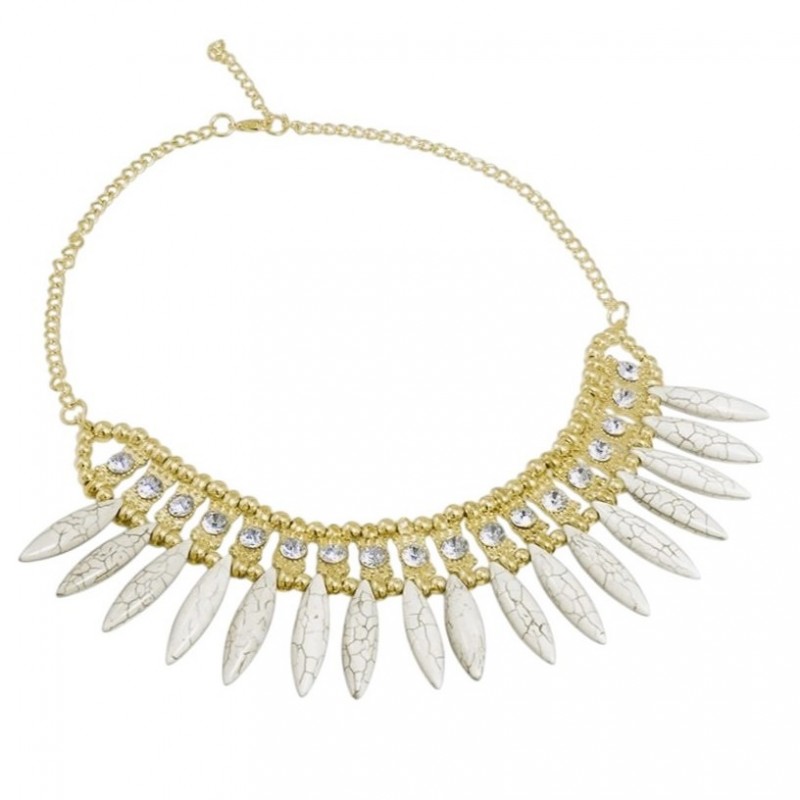 Kolia łezki geometria, naszyjnik marmurek biały z cyrkoniami N215B - obrazek 2