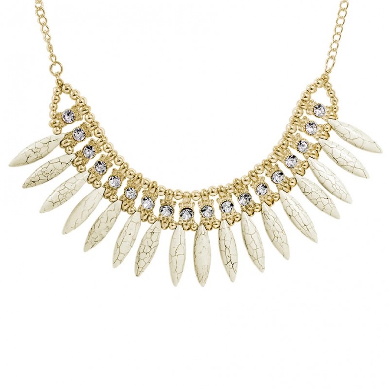 Kolia łezki geometria, naszyjnik marmurek biały z cyrkoniami N215B