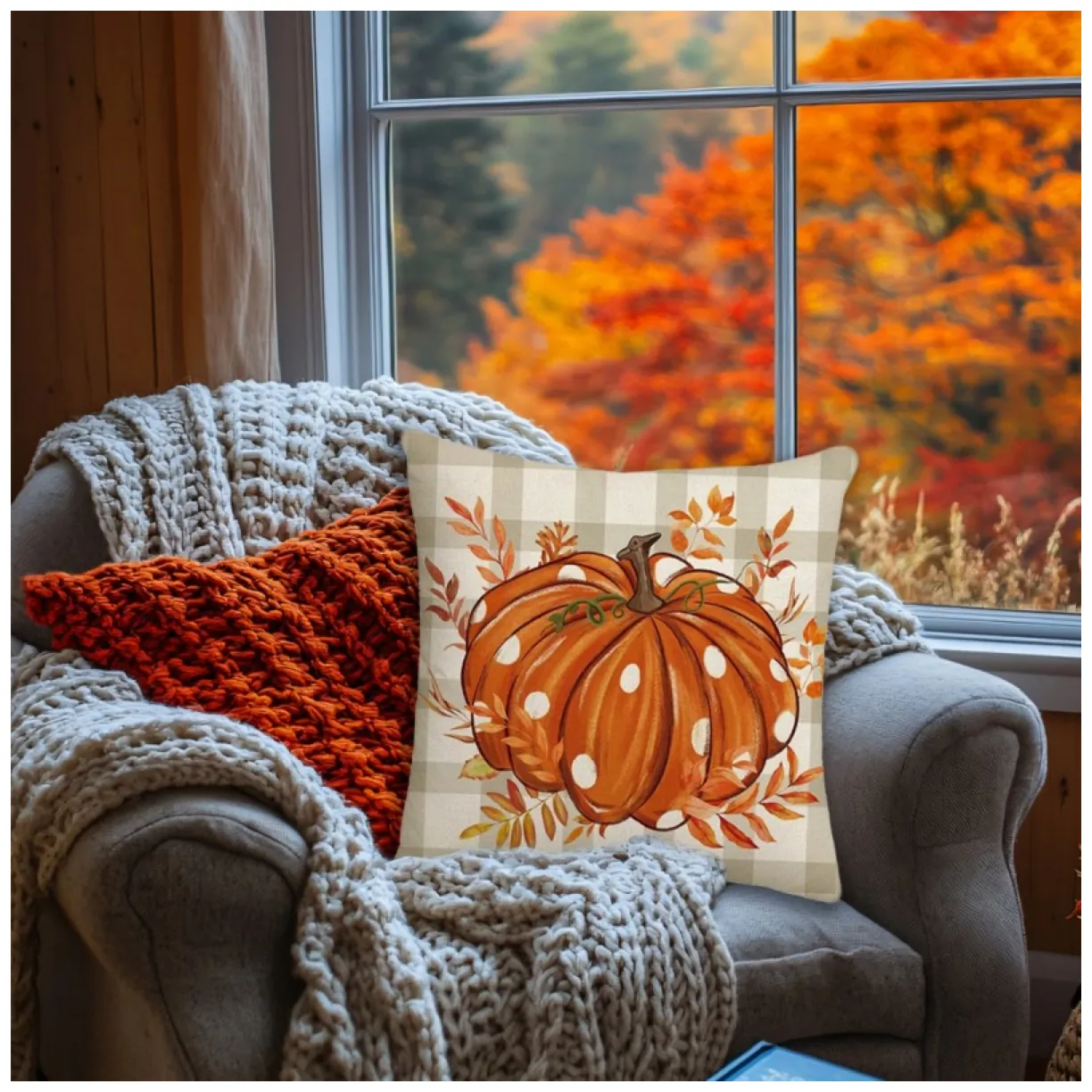 Poszewka na poduszkę 45x45cm piękny druk Jesień BOHO POD187 - obrazek 2