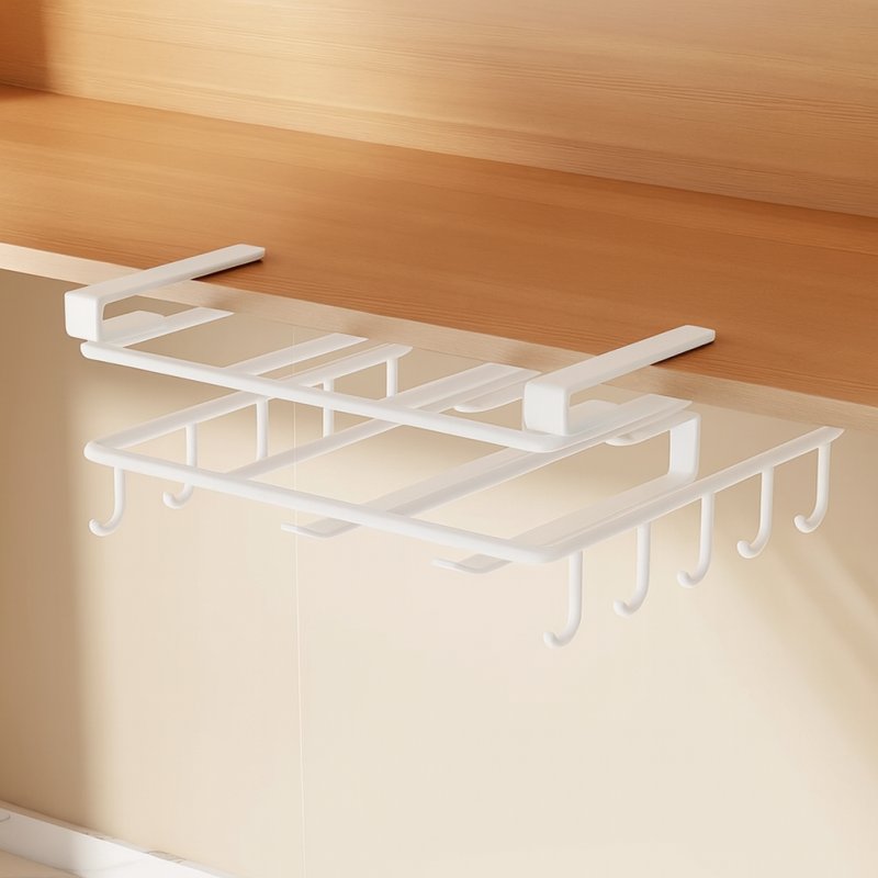 Półka, uchwyt podwieszany do szafki, organizer kuchenny z haczykami, biały OR116B - obrazek 2