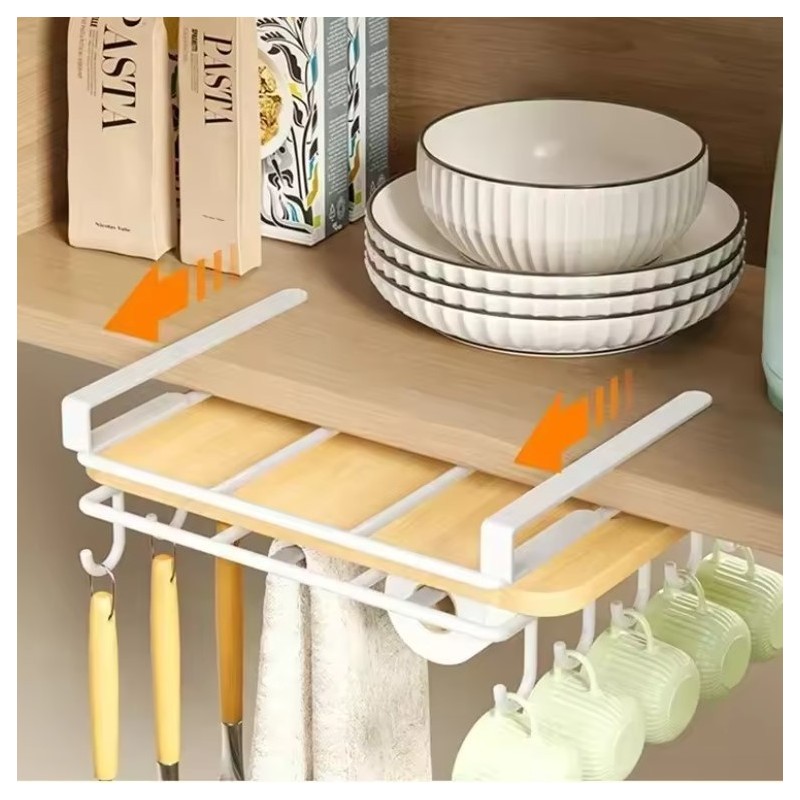 Półka, uchwyt podwieszany do szafki, organizer kuchenny z haczykami, biały OR116B - obrazek 6