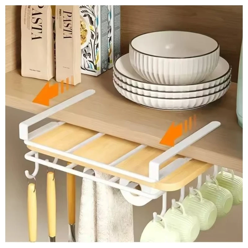 Półka, uchwyt podwieszany do szafki, organizer kuchenny z haczykami, biały OR116B - obrazek 6