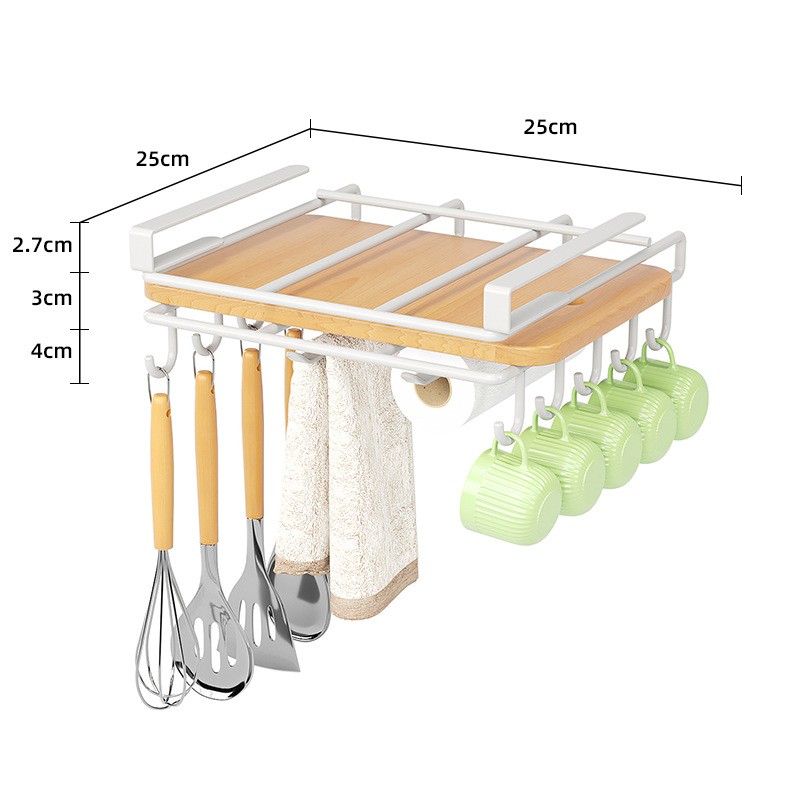 Półka, uchwyt podwieszany do szafki, organizer kuchenny z haczykami, biały OR116B - obrazek 7