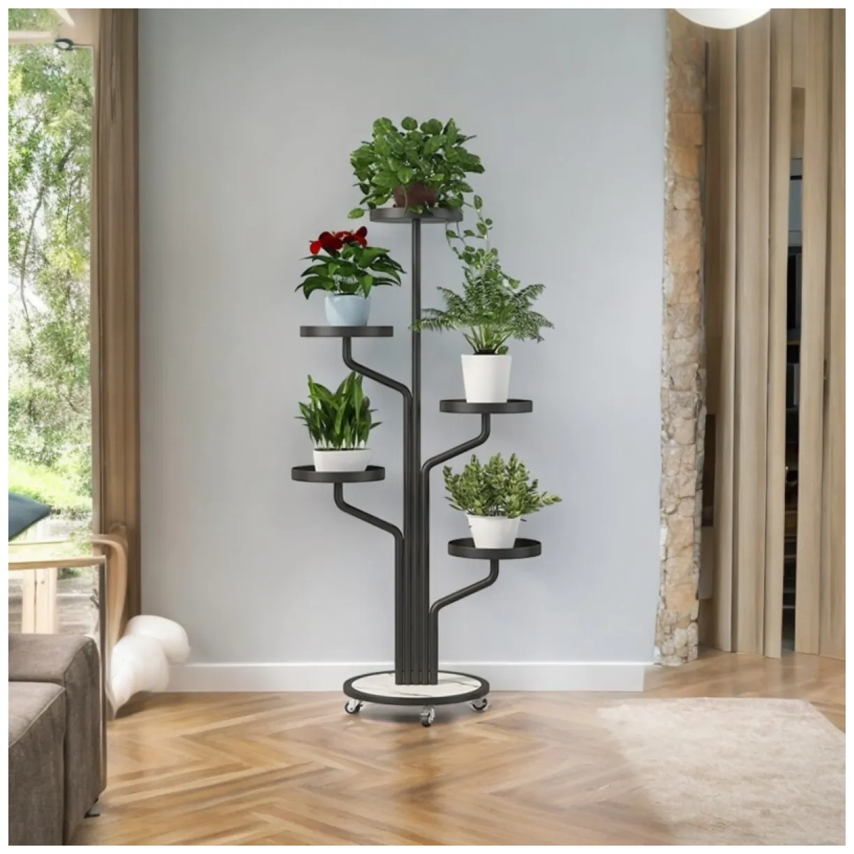 Kwietnik, regał, stojak na kwiaty metalowy okrągły na kółkach 130х40cm SZ38CZ - obrazek 2