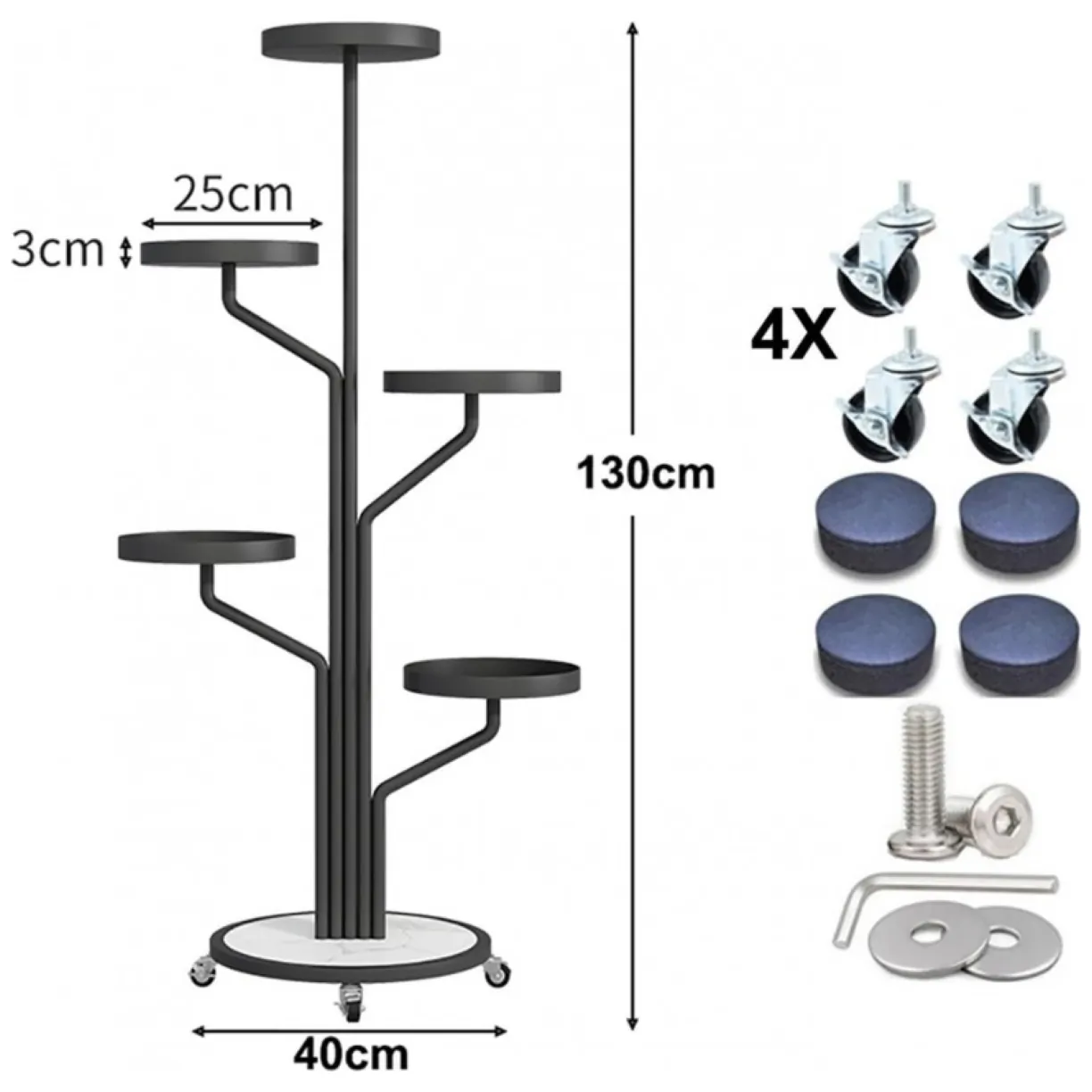 Kwietnik, regał, stojak na kwiaty metalowy okrągły na kółkach 130х40cm SZ38CZ - obrazek 3