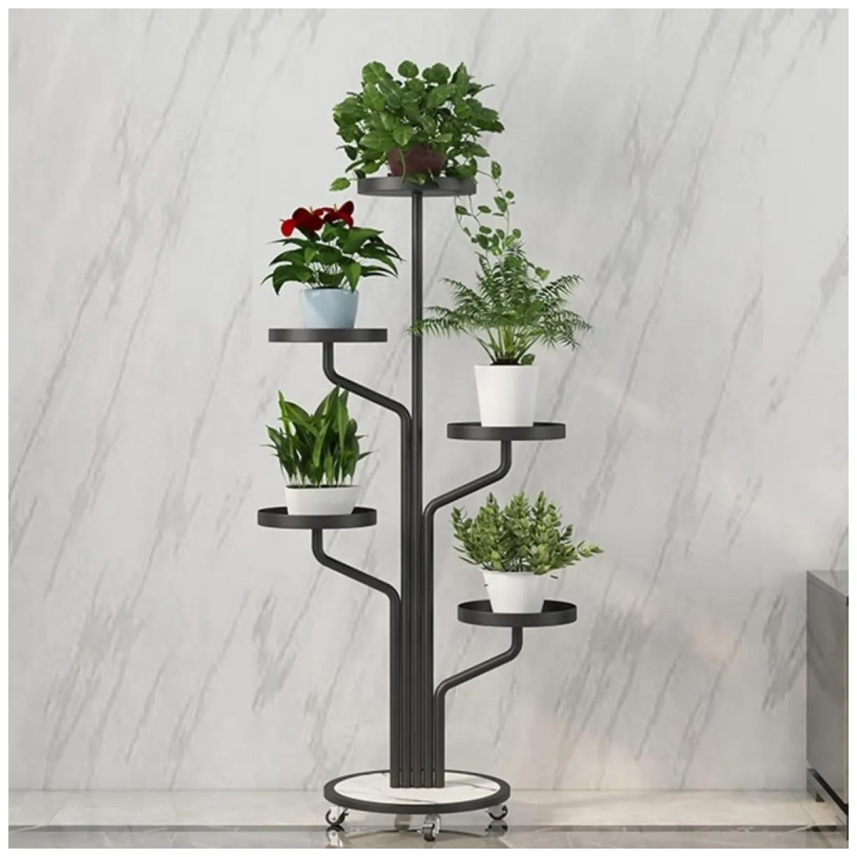 Kwietnik, regał, stojak na kwiaty metalowy okrągły na kółkach 130х40cm SZ38CZ - obrazek 6