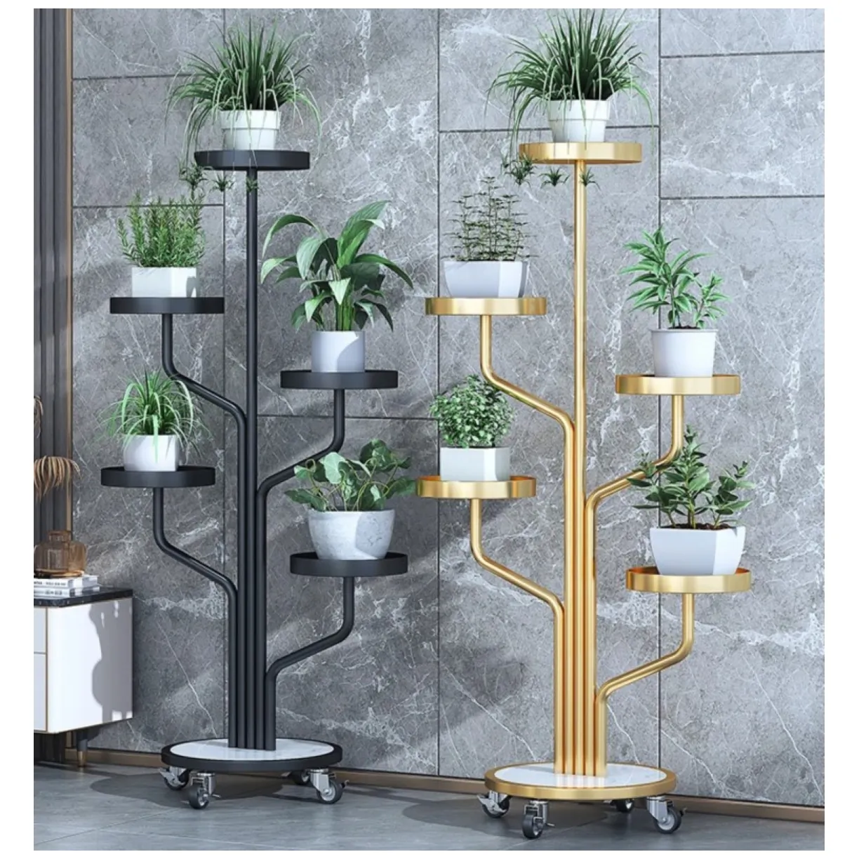 Kwietnik, regał, stojak na kwiaty metalowy okrągły na kółkach 130х40cm SZ38CZ - obrazek 9