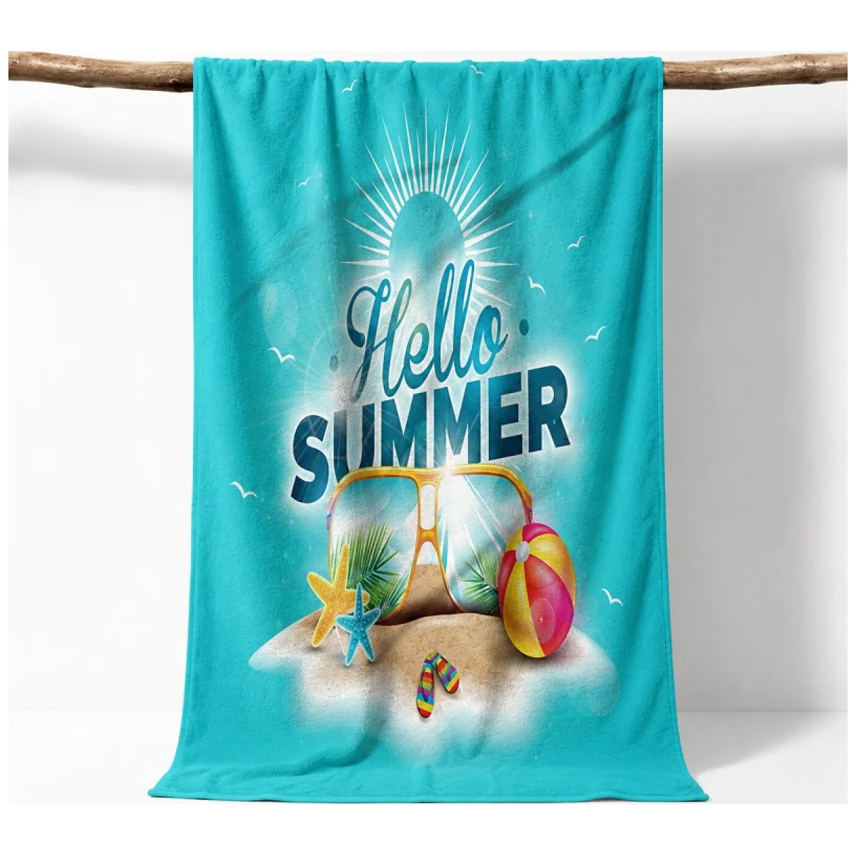 Ręcznik plażowy, na basen turkusowy HELLO SUMMER 150x70 - obrazek 5