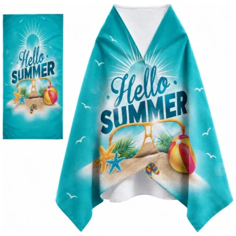 Ręcznik plażowy, na basen turkusowy HELLO SUMMER 150x70