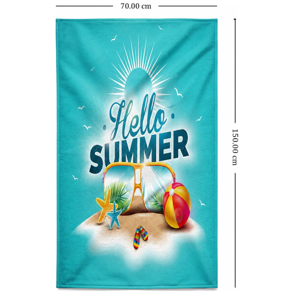Ręcznik plażowy, na basen turkusowy HELLO SUMMER 150x70 - obrazek 6