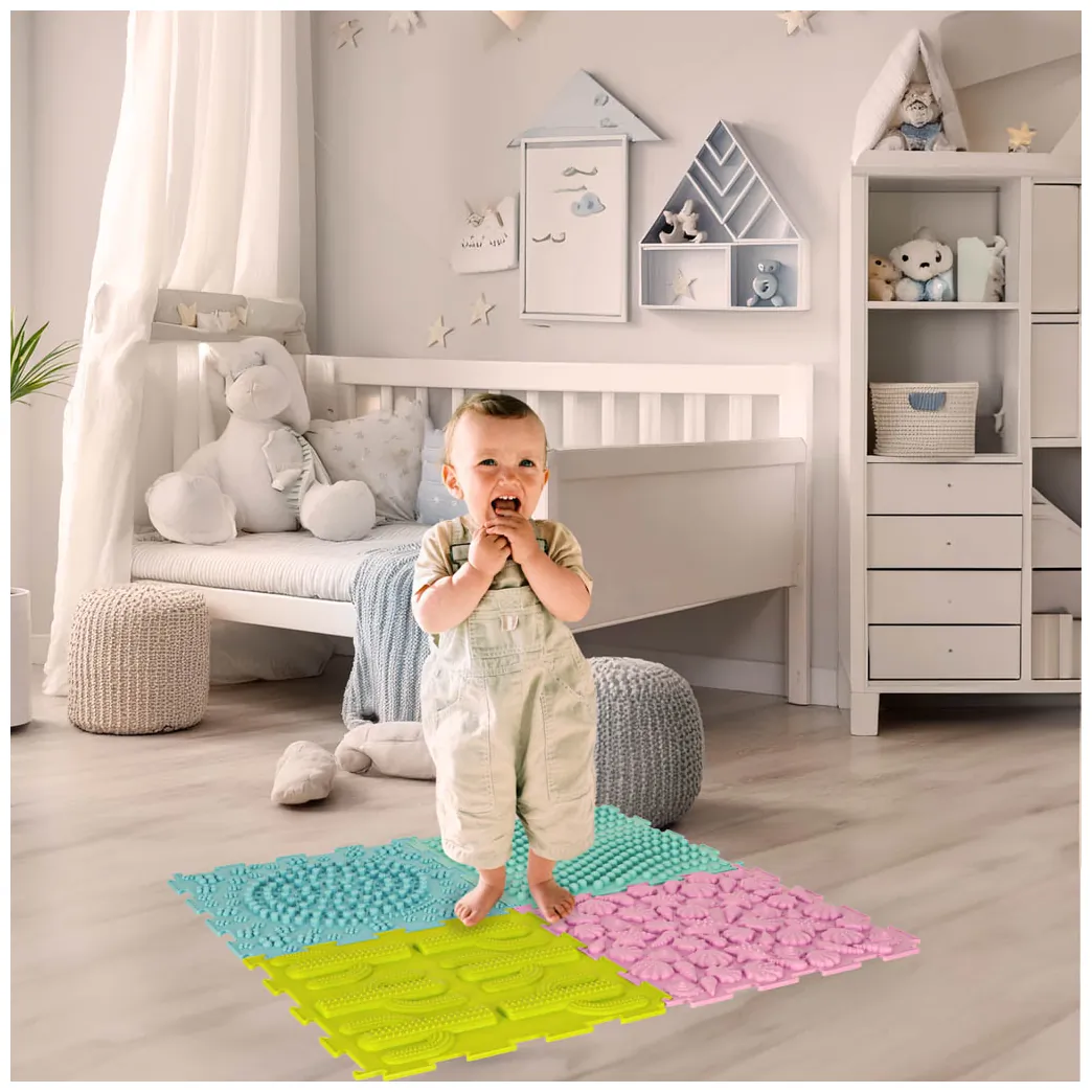 Mata sensoryczna puzzle Montessori do masażu stóp 8 pastelowych elementów - obrazek 4
